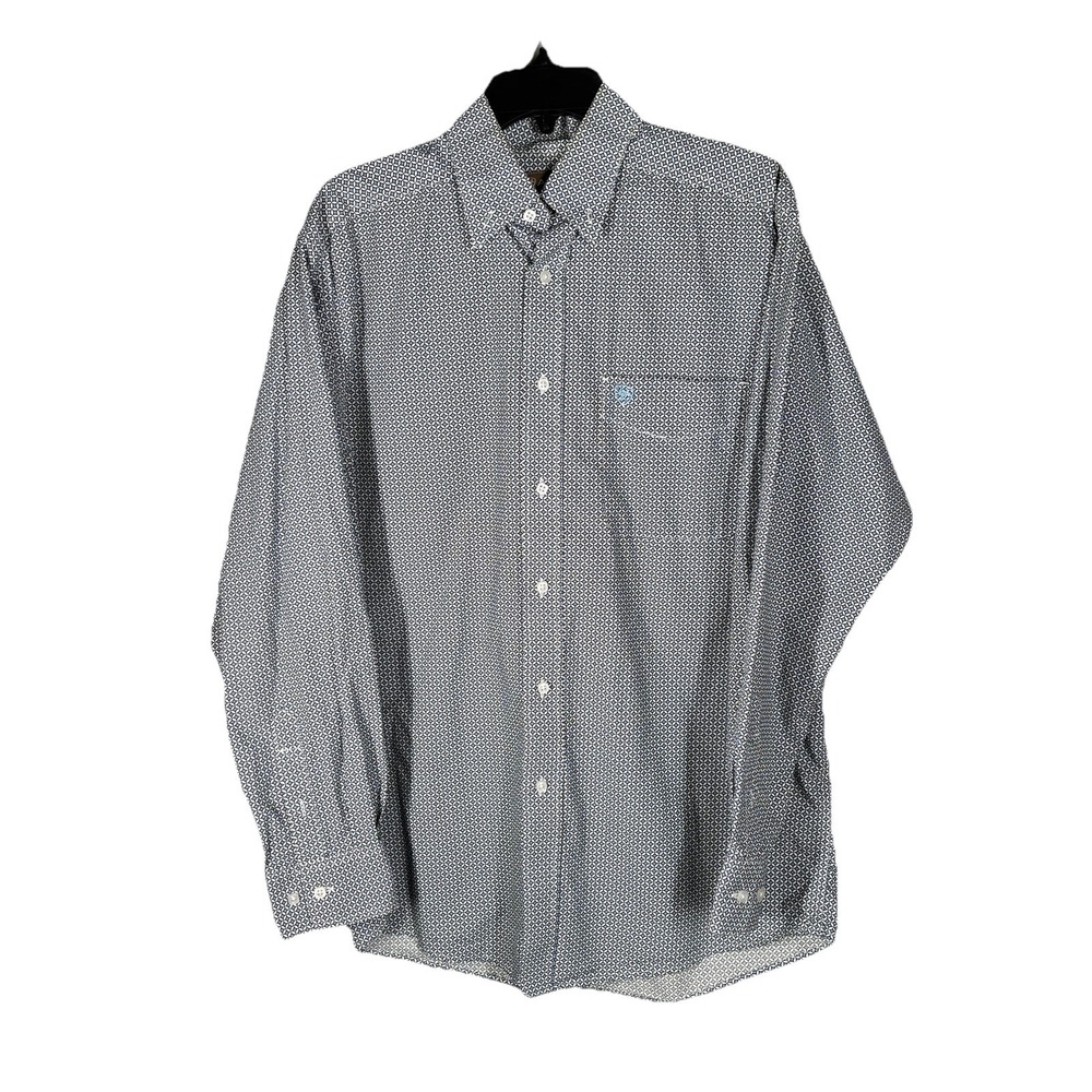 Ariat Shirt Mens Medium Blue Geometric Print Button Down Long Sleeve Western